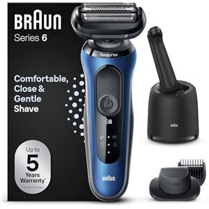 Braun Series 6 Rasoio Elettrico Barba, Con Testina E Lame Flessibili, Custodia Da Viaggio, Accessorio Regolabarba Incluso, Stazione Di Pulizia SmartCare, Idea Regalo, 61-B7500cc Blu