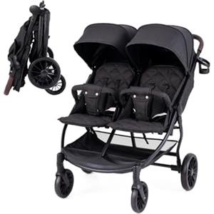 COSTWAY Passeggino Gemellare per Bambini, Passeggino Doppio Portatile Pieghevole con Schienale Regolabile, Tettuccio a 5 Livelli, Cintura a 5 Punti, Ruote 360°, Portata 15+15 kg (Grigio Scuro)