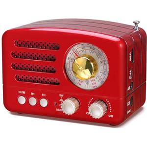 PRUNUS J-160 Radio Portatile Vintage FM/AM(MW)/SW, Altoparlante Bluetooth, Manopola di Regolazione Extra Large,Batteria Ricaricabile da 1800 mAh Potenziata,Supporta TF Card/AUX/USB MP3 Player.