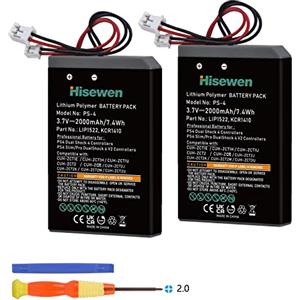 Hisewen Batteria Joystick PS4, Hisewen 2Pack 2000mAh PS4Pro LIP1522 KCR1410 Batterie per Sony Playstation 4 Dualshock 4 V1 V2 Controller CUH-ZCT2 CUH-ZCT2E CUH-ZCT1E CUH-ZCT1U