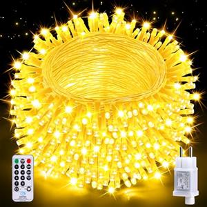 Auriostar Luci Natale Esterno, 20m 200LEDs Impermeabile IP44 Catena Luminosa Esterno, 8 Modalità Luci LED per Interno/Esterno Decorative Natalizie Albero di Natale Nozze Compleanno (Bianco Caldo)