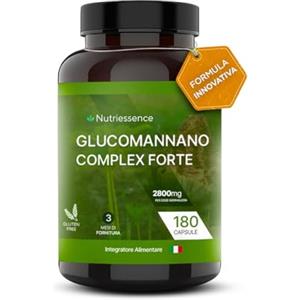 Nutriessence Glucomannano Puro Dosaggio Extra Forte 2800 mg |Maxi scorta 180 capsule gastroprotette|3 mesi di fornitura,Rimedio Naturale italiano|Fibra Saziante drenante .Senza Glutine e Lattosio