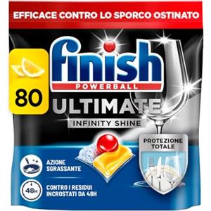 Finish Ultimate Infinity Shine Pastiglie Lavastoviglie, 80 Capsule Lavastoviglie al Limone, Pastiglie per Lavastoviglie contro lo Sporco e i Residui Incrostati