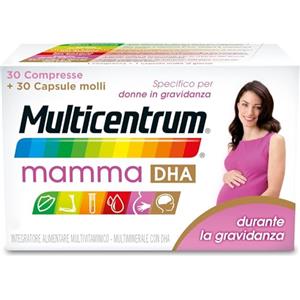 Multicentrum Mamma DHA, Integratore Multivitaminico specifico per la donna in gravidanza, con Acido Folico, Ferro, Vitamina C, D, B12, DHA, 30 Compresse + 30 capsule molli