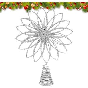 DiiWmme Puntale per albero di Natale, ornamento per albero di Natale, a forma di petalo glitterato, decorazione per interni, Natale, Capodanno, feste (argento)