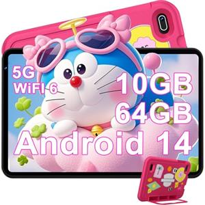 DEERTiME Tablet Andorid 14 Bambini 7 Pollici 10GB RAM + 64GB ROM (TF 1TB), WiFi 6, BT5.0, Octa-Core, Controllo Parentale | Doppia Fotocamera | GMS Certificated | GPS | Tablet con Custodia EVA - Rosa