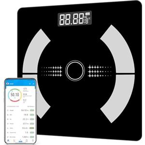 JINER Bilancia Pesapersone Digitale, Bilancia Impedenziometrica Professionale, Smart Bilancia Massa Magra e Grassa BMI con 12 Indici, Bilancia Pesapersone Professionale con App