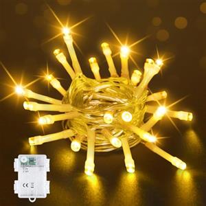 Bowfar Ghirlanda di luci a batteria, 2 m, 20 LED, luce bianca calda, funzionamento a batteria, con timer 6 ore, impermeabile IP65, luci natalizie per barattoli, giardini, interni ed esterni,