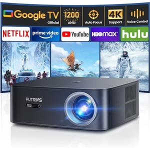 PUTRIMS Proiettore【1200 ANSI/Google TV】, Netflix Ufficiale Proiettore 4K Supporto, PUTRIMS Autofocus/Keystone Nativo 1080P Full HD Smart Videoproiettore con Controllo Vocale 50% Zoom per telefono/Home Cinema