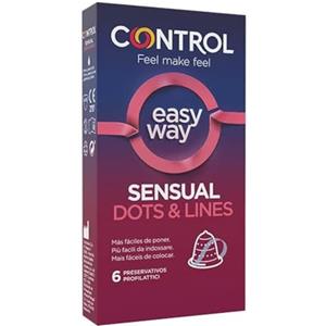 Control Preservativi Easy Way Sensual Dots & Lines, 6 Profilattici con rilievi e striature per un'elevata Stimolazione