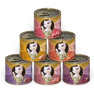 KITTY Cat Paté Mix - Cibo umido per gatti senza cereali, con taurina, olio di salmone e cozze verdi, confezione da 6 x 200 g
