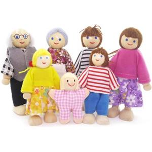 BDSHUNBF Casa delle bambole in Legno, Set di 7 Persone, Famiglia Bambole, Set Famiglia di Persone, Happy Family Dolls per Casa Bambole Legno Accessori Regalo