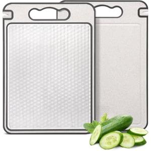 Gugxiom Tagliere utilizzabile su 2 lati, tagliere da cucina in acciaio inox 304 e PE, 14,37 x 9,84 x 0,31 pollici, tagliere con affilacoltelli, antiscivolo, alimentare, facile da pulire
