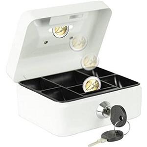 Burg-Wächter Cassetta portavalori con serratura con chiave, fessura e inserto per monete, piccola, in lamiera d'acciaio, Money 5012, bianca