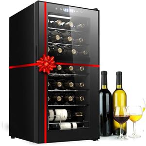 Wintem Cantinetta Vino Refrigerata Elegante - Doppia Temperatura Personalizzabile, Frigorifero Termoelettrico con Display LED Touchscreen | Capacità 28 Bottiglie 82L - Regalo di Natale