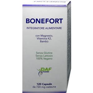 DAF PHARMA Bonefort - Integratore Alimentare per la Salute delle Ossa con Magnesio Chelato, Vitamina K2 e Silicio da Bambù - 120 Capsule