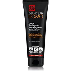 Dermolab Uomo - Crema Depilatoria con Ginseng e Vitamina B5, con Applicatore a Spatola, Elimina i Peli Superflui e Dona Morbidezza alla Pelle, 200 ml