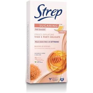 Strep - Strisce Depilatorie Viso e Parti Delicate Sugaring, per Pelli Sensibili, Senza profumo, con Zucchero di Canna e Cera d'Api, 20pz