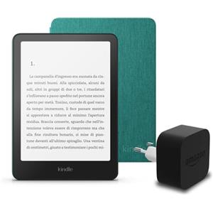 Amazon I'ultimo Kindle Paperwhite (versione 2024) da 16 GB con pubblicità, una copertura in tessuto Amazon e un alimentatore Amazon Powerfast da 9 W.