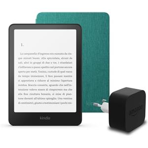 Amazon I'ultimo Kindle Paperwhite (versione 2024) da 16 GB con pubblicità, una copertura in tessuto Amazon e un alimentatore Amazon Powerfast da 9 W.