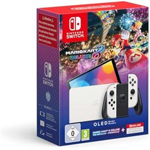 Nintendo Console Nintendo Switch OLED (bianco) con gioco Mario Kart 8 Deluxe preinstallato e abbonamento 12 mesi a Nintendo Switch Online