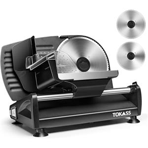 TOKASS Affettatrice elettrica da casa in acciaio inox, affettatrice per Uso Domestico con 2 Pezzi Lame in Acciaio Inox da 7,5'', Taglia Salumi Elettrico, ad Alto Spessore per Carne, Formaggio, Pane