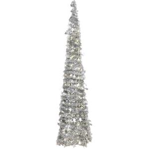 Totò Piccinni Albero di Natale POP UP slim artificiale con apertura semplice e veloce salvaspazio (Silver (Luce Calda), 150 Cm (90 Led))