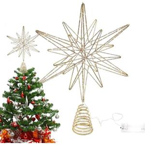 Generico Topper Albero Natale, Puntale Per Albero Di Natale Puntale Stella Albero Natale Luci Led, Stella Luminosa Per Albero Di Natale, Stelle Albero Di Natale Oro Adatto Alberi Di Natale