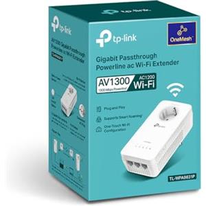 TP-Link TL-WPA8631P Powerline Extender Solo AV1300 + Wi-Fi AC1200 con presa passante Schuko, 3 porta Gigabit, Plug and Play