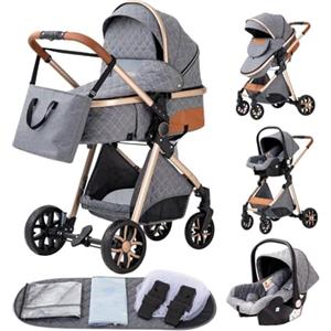 YAZOCO Passeggino Trio 3 in 1 Carrozzina Ovetto Pieghevole Set Viaggi Passeggino Neonato Sedili Parapiedi Zanzariere Carrozzina Multifunzionale (4 grigio)