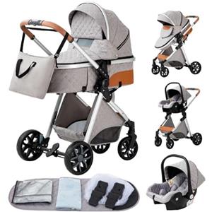 YAZOCO Passeggino Trio 3 in 1 Carrozzina Ovetto Pieghevole Set Viaggi Passeggino Neonato Sedili Parapiedi Zanzariere Carrozzina Multifunzionale (4 Grigio argento)