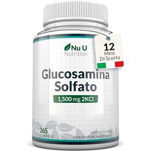 Nu U Nutrition Glucosamina Solfato 1500 mg 2KCl Alto Dosaggio - 365 Compresse non Capsule - 1 Anno di Durata - Integratore per Articolazioni - Prodotto in Europa - Nu U Nutrition