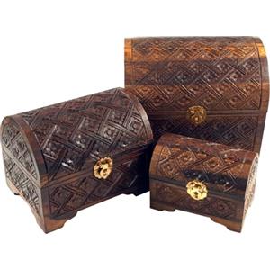 GURU SHOP Guru-Shop Piccolo Scrigno del Tesoro Intagliato a Metà, Scatola di Legno, Portagioie in 3 Dimensioni - Modello 3, Marrone, Dimensioni: Piccolo (11x15x10 Cm), Lattine, Scatole Cofanetti