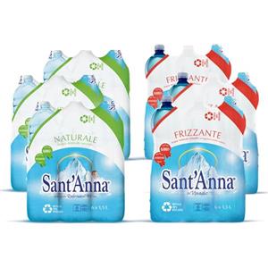 Sant'Anna Acqua Sant'Anna Pack 1,5L Mix Naturale e Frizzante | Pack 36 Bottiglie (18 naturale + 18 frizzante) | Acqua Minerale Oligominerale, Minimamente Mineralizzata| Fonte Alpina, Idratante e Leggera