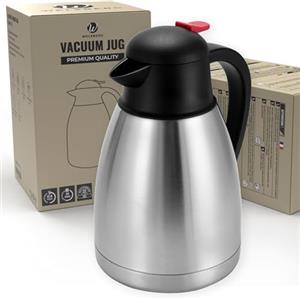 Welsberg Caraffa Termica 1 Litro Termos in Acciaio Inossidabile, Isolamento Sottovuoto a Parete Doppia, Caffettiera Teiera Termos BPA-free con Chiusura Rapida per Tè o Caffè, argento