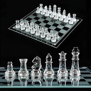 Paiaojia Set di scacchi in vetro fine a scacchi in vetro massiccio e scacchiera in cristallo specchio 25,4 x 25,4 cm, regalo per ragazzi e adulti