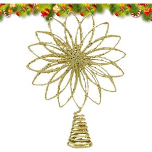 DiiWmme Puntale per albero di Natale, ornamento a forma di petalo glitterato, decorazione per interni, Natale, Capodanno, feste (oro)