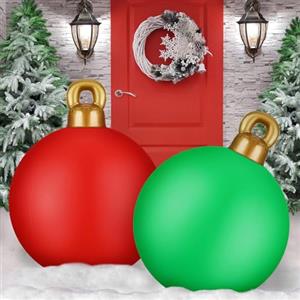 KAHEIGN 2 Pezzi Palline di Natale Gonfiabili Giganti, 60CM Rosso Verde Palle Decorativa Natalizio Gonfiabile in PVC per Natale Interno Esterno Casa Giardino Prato Cortile Portico Decorazione