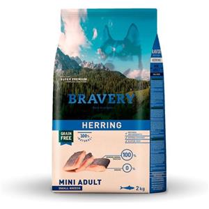 BRAVERY Adult Mini Crocchette per Cani all'Aringa 2 KG - Grain Free e Ipoallergeniche