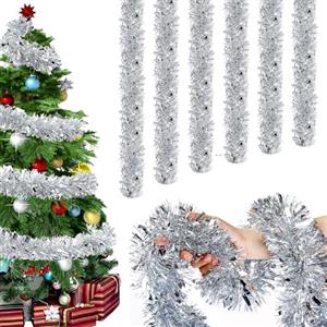 CLHXWU 6 Pcs Ghirlanda Natalizia Argento, 12m Tinsel per Albero di Natale, Festoni Decorazioni per Interni ed Esterni
