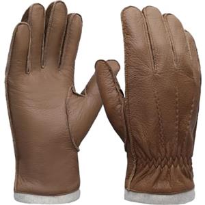 MGGMOKAY Guanti da uomo in pelle di cervo con fodera in cashmere,Cammello,S