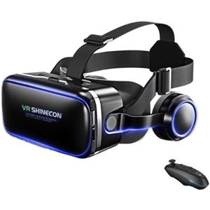 VRLEKAM Occhiali VR per telefono cellulare con telecomando, con auricolare e occhiali 3D VR per realtà virtuale, PC, intrattenimento, anti-luce blu, adatti per iPhone e Android 4,5-6,8 pollici