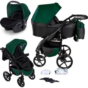 GaGa Dumi GaGaDumi Boston Passeggino Trio 3 in 1 - Carrozzina Passeggino e Seggiolino Auto Sistema di Viaggio Completo per Neonato e Bambino Leggero e Compatt Include Accessori Verde Nero