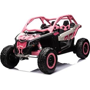 FINOOS Macchina Elettrica per Bambini Can-Am Maverick 24V Fuoristrada 2 Posti Maxi Buggy, 4x 200W Motore con Telecomando e Ampio Sedile, Batteria: 24V7AH, 3-8 anni (Rosa)