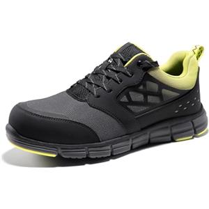 SPIEZ Scarpe Antinfortunistiche Uomo - Scarpe da Lavoro Leggere e Traspiranti, Resistenti alle Perforazioni, Sneakers alla Moda Nero/Verde EU 44