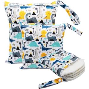 FYting 3 Pezzi Wet Bag,Porta Pannolini,Porta Pannolini e Salviette da Borsa,Borsa Piscina Bambina, Impermeabile, con Cerniera, per Nuotare, Campeggio, Viaggio, Fitness, Spiaggia (Dinosauro)