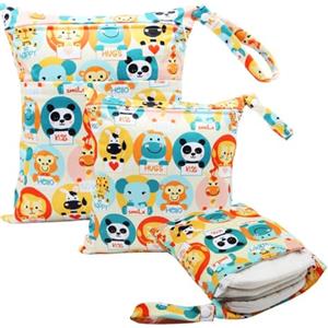 FYting 3 Pezzi Wet Bag,Porta Pannolini,Porta Pannolini e Salviette da Borsa,Borsa Piscina Bambina Riutilizzabile,Impermeabile,con Cerniera, per Nuotare, Campeggio, Viaggio, Fitness,Spiaggia (Panda)