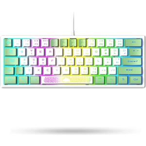 LexonElec K61-60% Mini Gaming Tastiera Colorata Bianco E Verde Meccanica Sentire Piccola RGB Retroilluminata Illuminata - Con USB Filo QWERTY Layout Ergonomico - Per PC MAC Laptop Ufficio Gamer