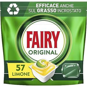 Fairy Detersivo Pastiglie Lavastoviglie Brillantante, 57 Capsule Lavastoviglie, Original Limone, Azione Pulente Al Primo Lavaggio, Efficace Sul Grasso Incrostato Con Azione Brillante