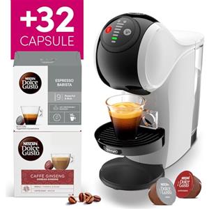 De'Longhi Genio S, Macchina per Caffè Espresso e Altre bevande in capsula, Automatica, Bianca + 32 capsule di Espresso Barista e Ginseng